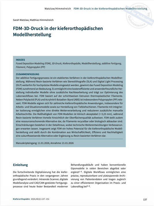 FDM-3D-Druck in der kieferorthopädischen Modellherstellung – Wonderfil in der Fachliteratur
